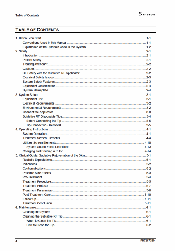 Syneron eTwo / eMatrix, Sublative Handpiece & Sublime Handpiece User Operator Manuals - PDF Adobe Acrobat Digital Download for Clinics, Spas & Aesthetic Professionals - Image 6