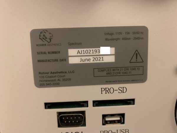 2021 Rohrer Spectrum Laser System w/ 4 Handpieces to Include: (1) Long Pulsed Yag, (1) Diode 810nm, (1) Q-Switch, and (1) IPL Handpiece (hm/gas) - Image 27