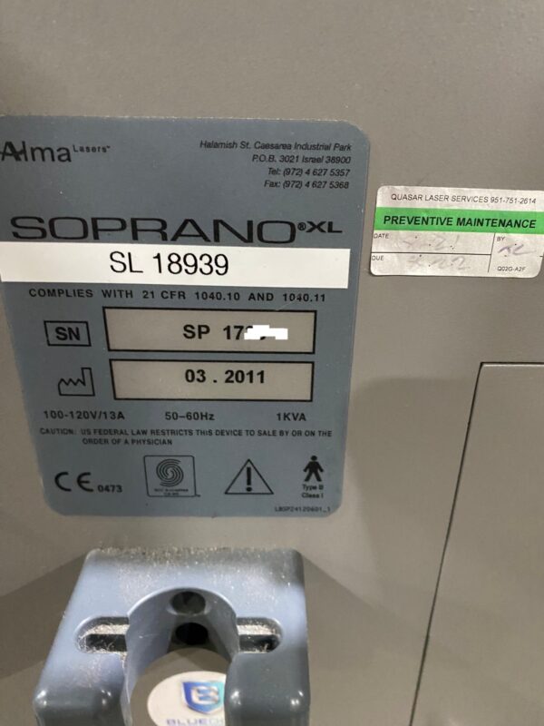 2011 (Refurbished 2016) Alma Soprano XL SHR Diode Laser Hair Removal - Excellent Condition (jpjg29-01) - Image 7