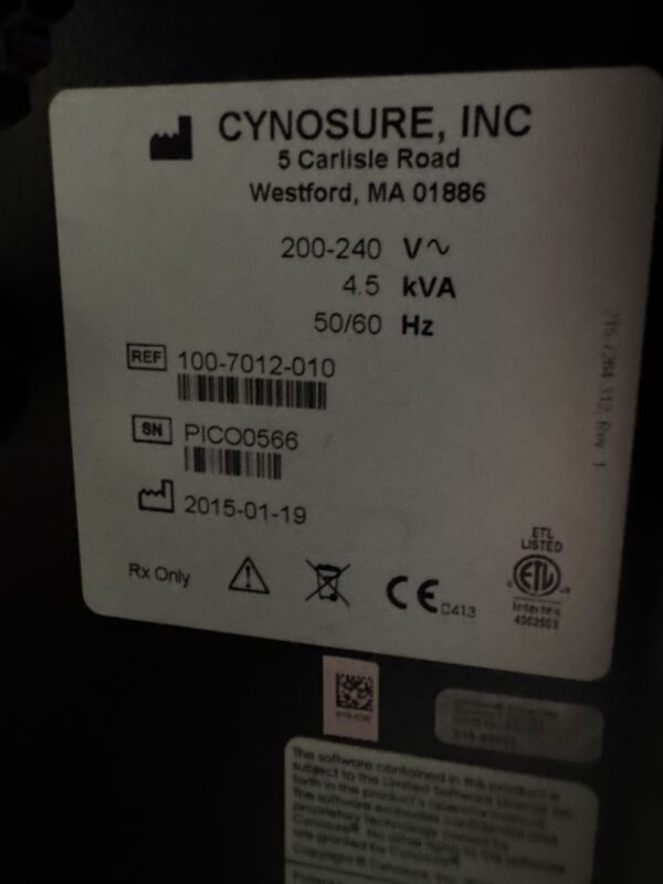 2015 Cynosure Palomar Picosure with 755nm 532nm PICOSECOND - Tattoo & Pigment Removal for Skin Types I-IV - INCLUDES FULL SERVICE INSTALLATION (vw/dj) - Image 9