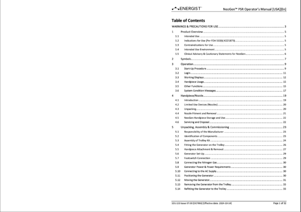 Energist NeoGenPSR User Operator Manual – PDF Adobe Acrobat Digital Download for Clinics, Spas & Aesthetic Professionals - Image 3