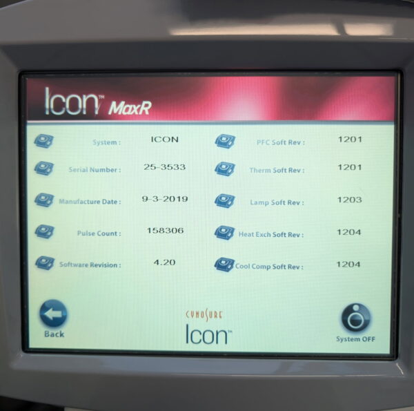 2019 Cynosure Palomar Icon w/ 4 Handpieces - 1540 Fractional - Non-Ablative Skin Resurfacing, Scar & Stretch Mark, Max G IPL - Pigment & Vascular Lesions, MaxR IPL - Large Spot Size Hair Removal, Max Ys IPL - Pigment & Fine Hair Removal) Handpieces - Only 158,306 System Pulses - Free Shipping & Warranty (jp/mei) - Image 6