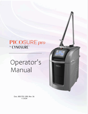 Cynosure Picosure Pro User Operator Manual – Adobe Acrobat Digital Download for Clinics, Spas & Aesthetic Professionals