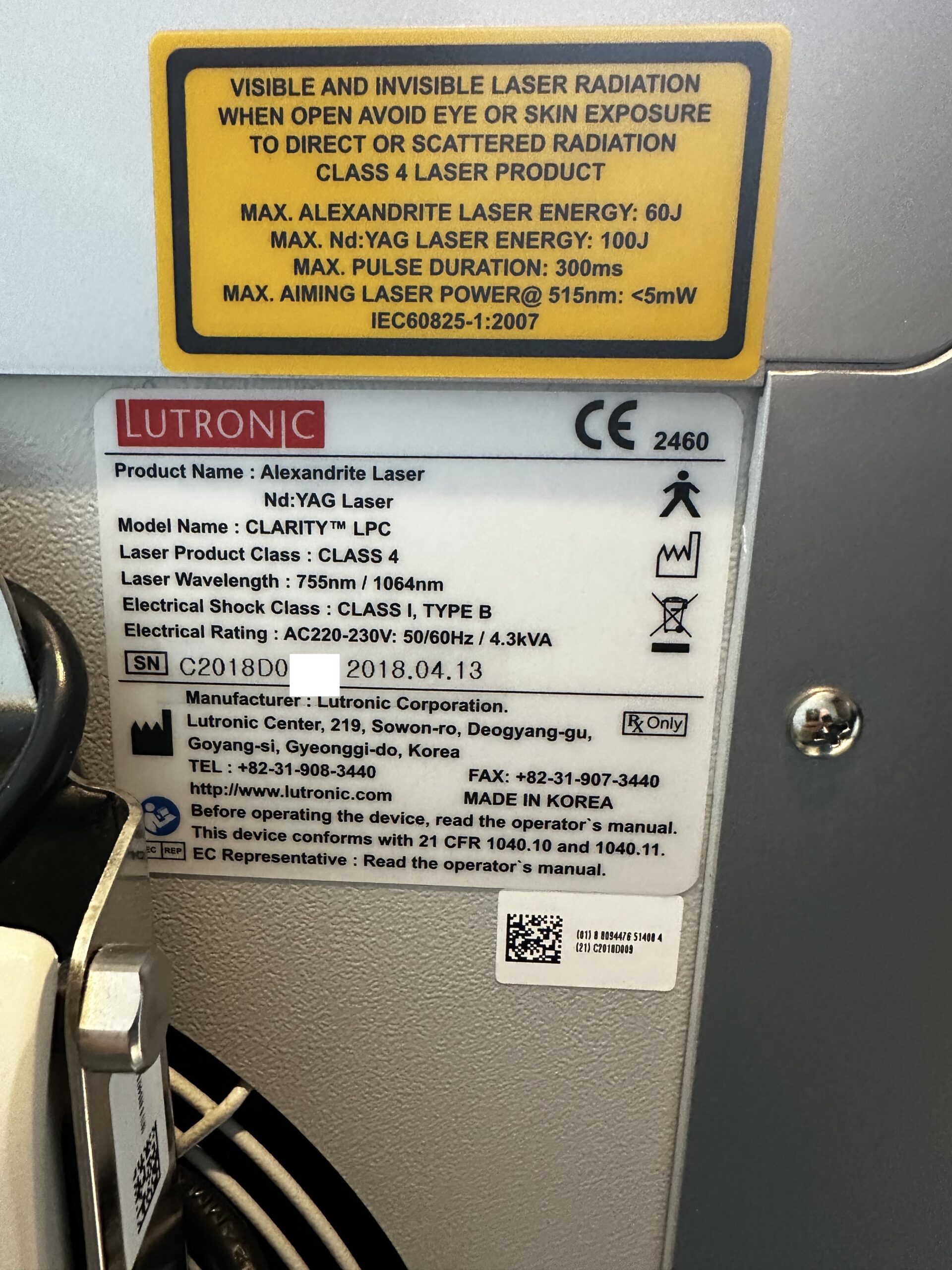 lutronic clarity manufacturer sticker