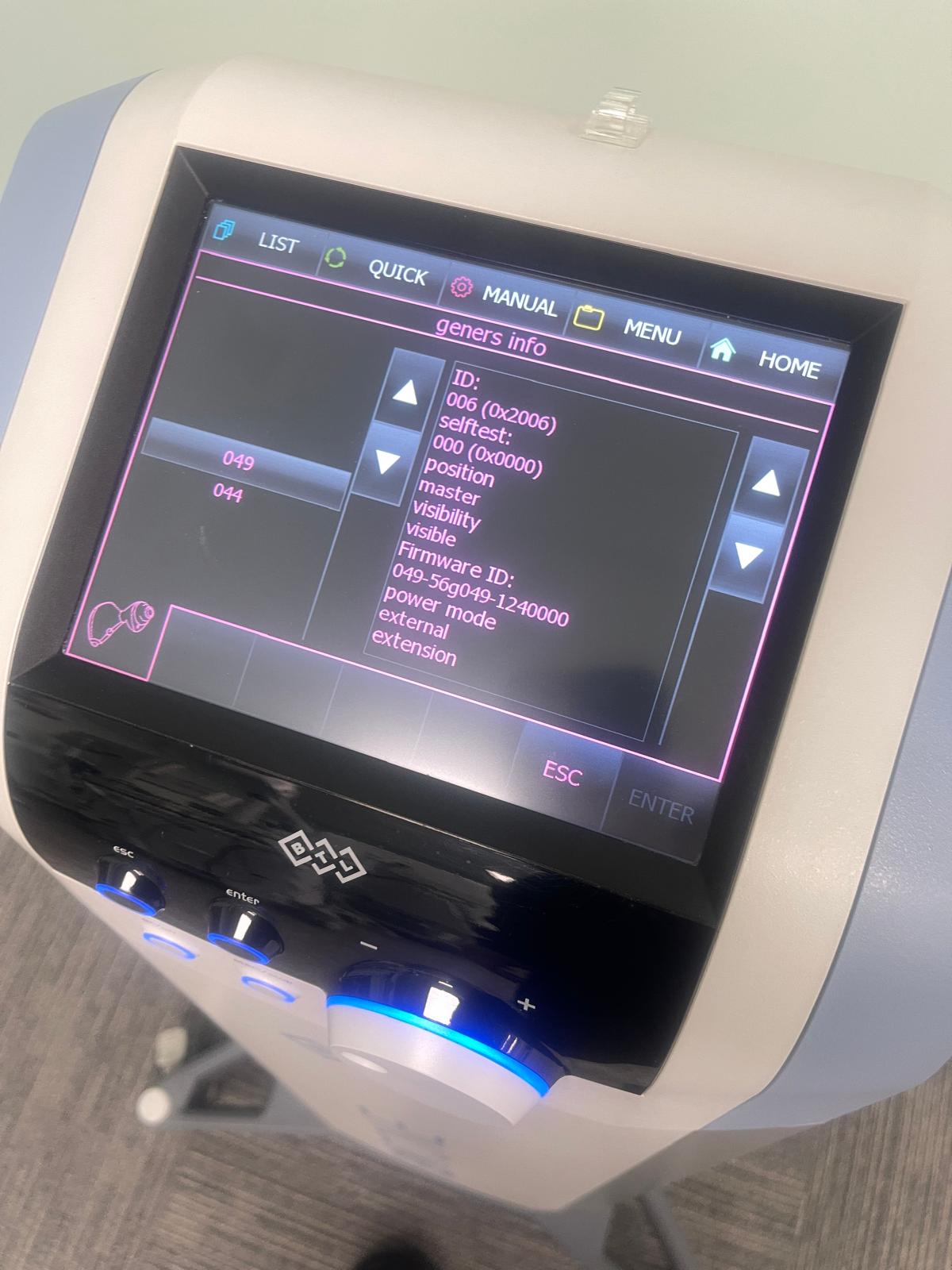 BTL Emtone screen with details of machine