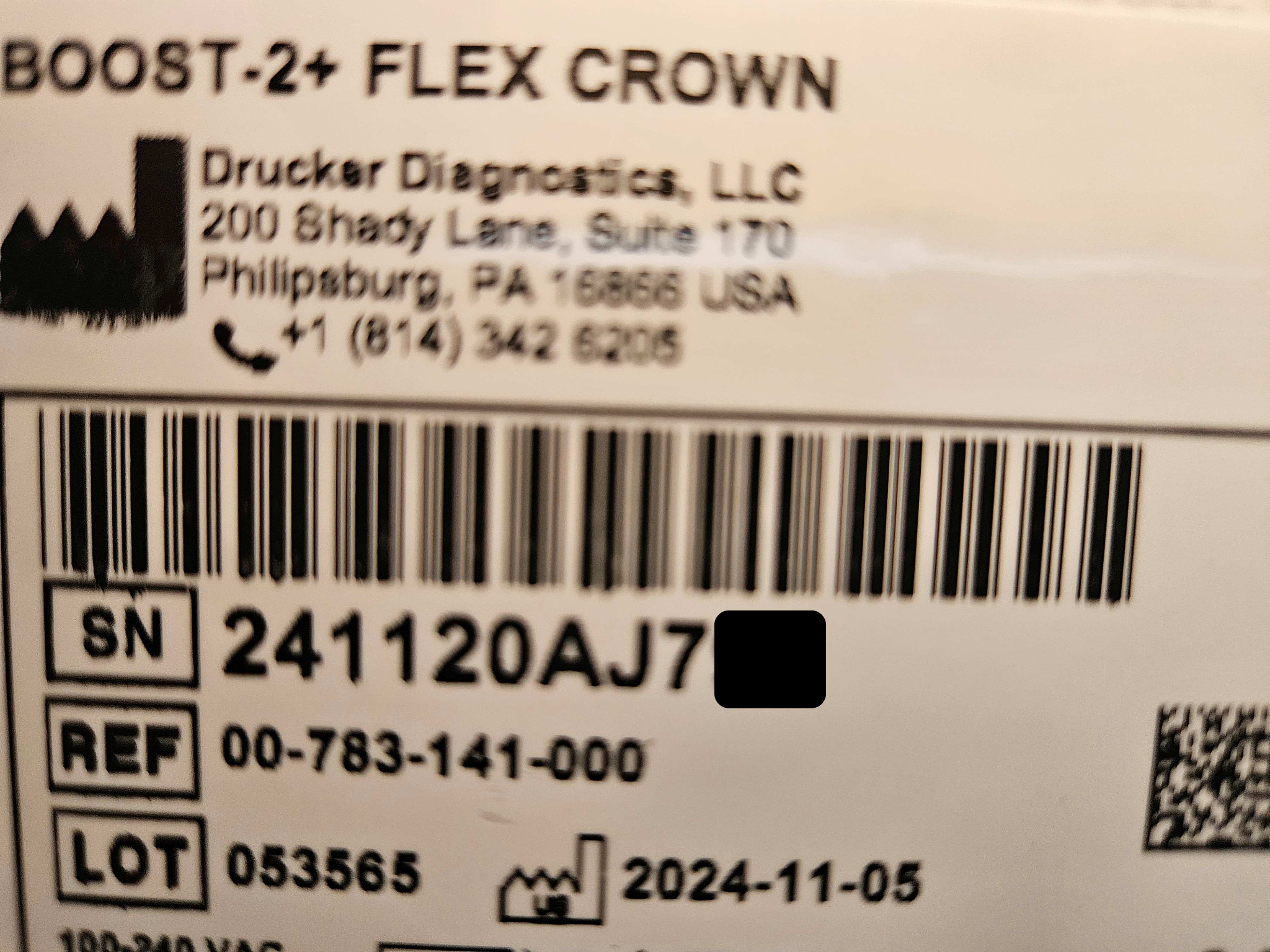 2024 Drucker Diagnostics centrifuge manufacturer label