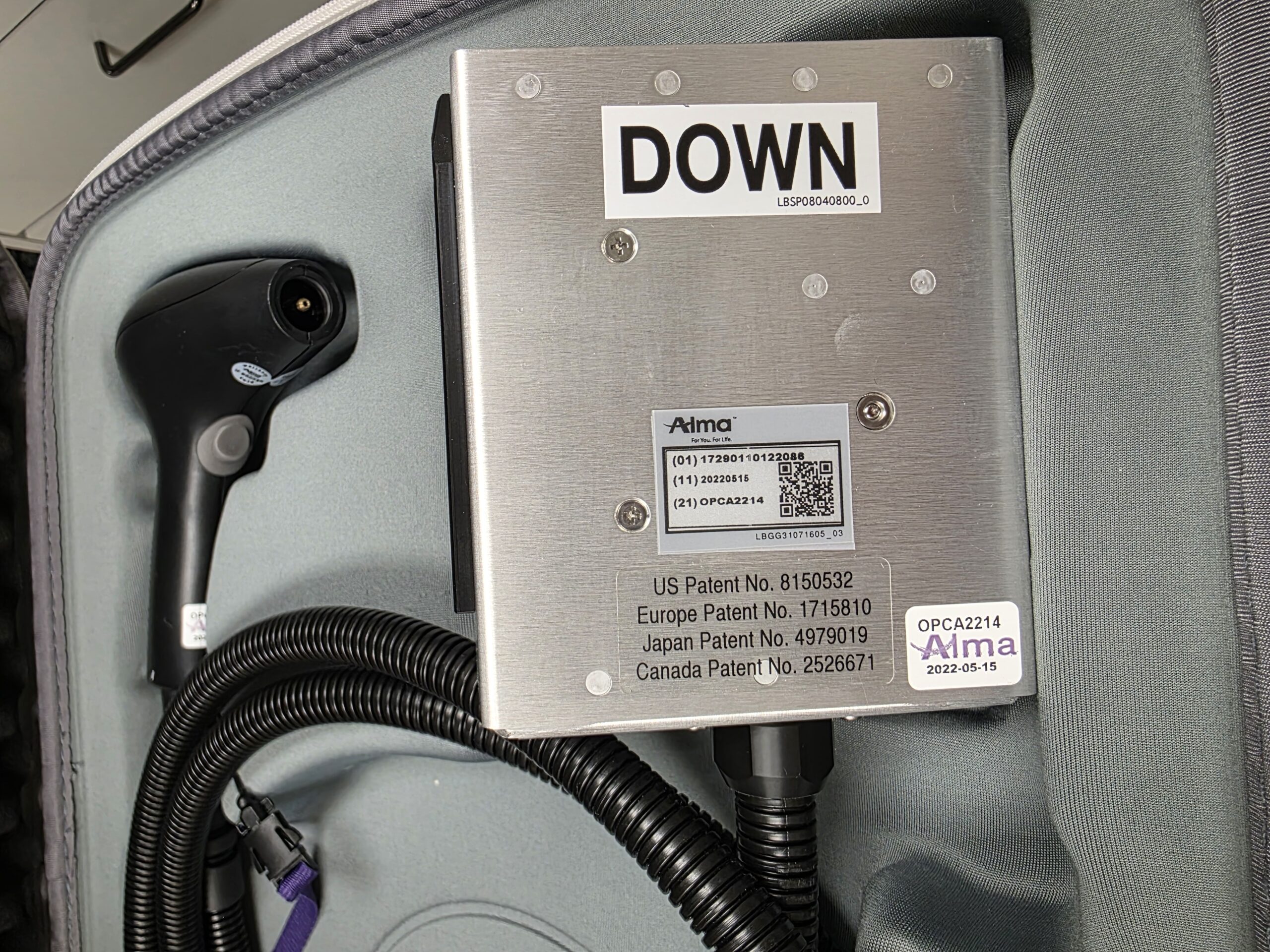 Opus fractional plasma handpiece alongside RF generator calibration