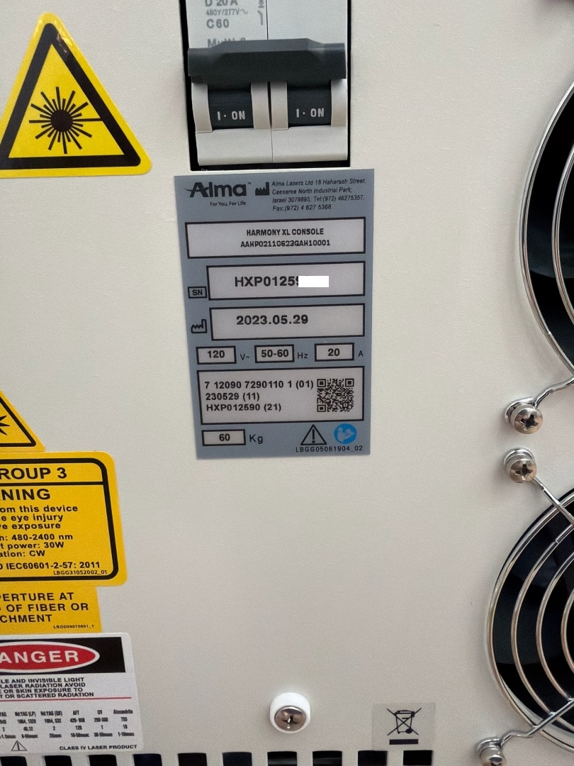 manufacturer sticker alma harmony xl pro